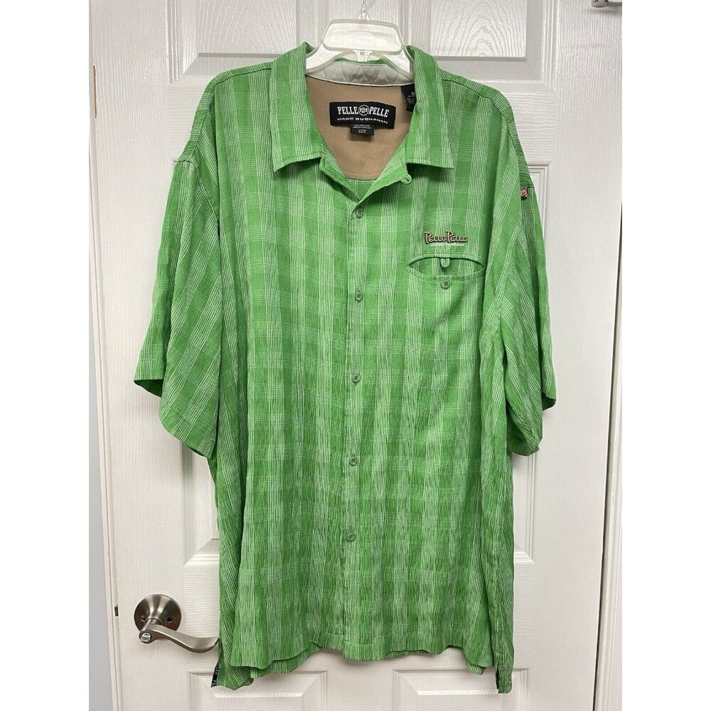 Pelle Pelle Marc Buchanan Button Shirt Green 3XL Check Vintage Short Sleeve
